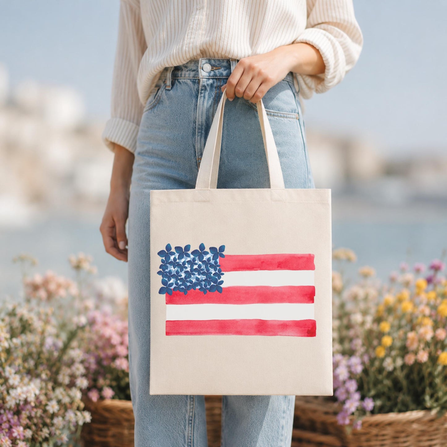 American Flag Tote Bag – Canvas Reusable Shopping Carrier by The Saltwater Press