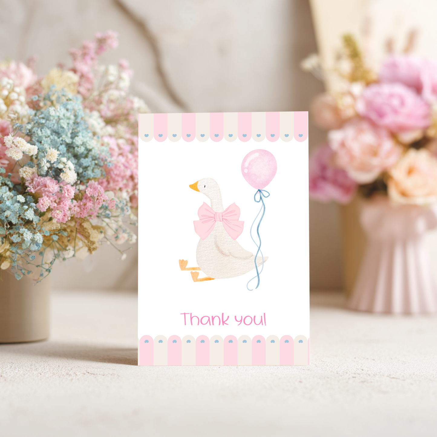 Baby Shower Thank You Card – Silly Goose Design Pink Girl Theme by The Saltwater Press