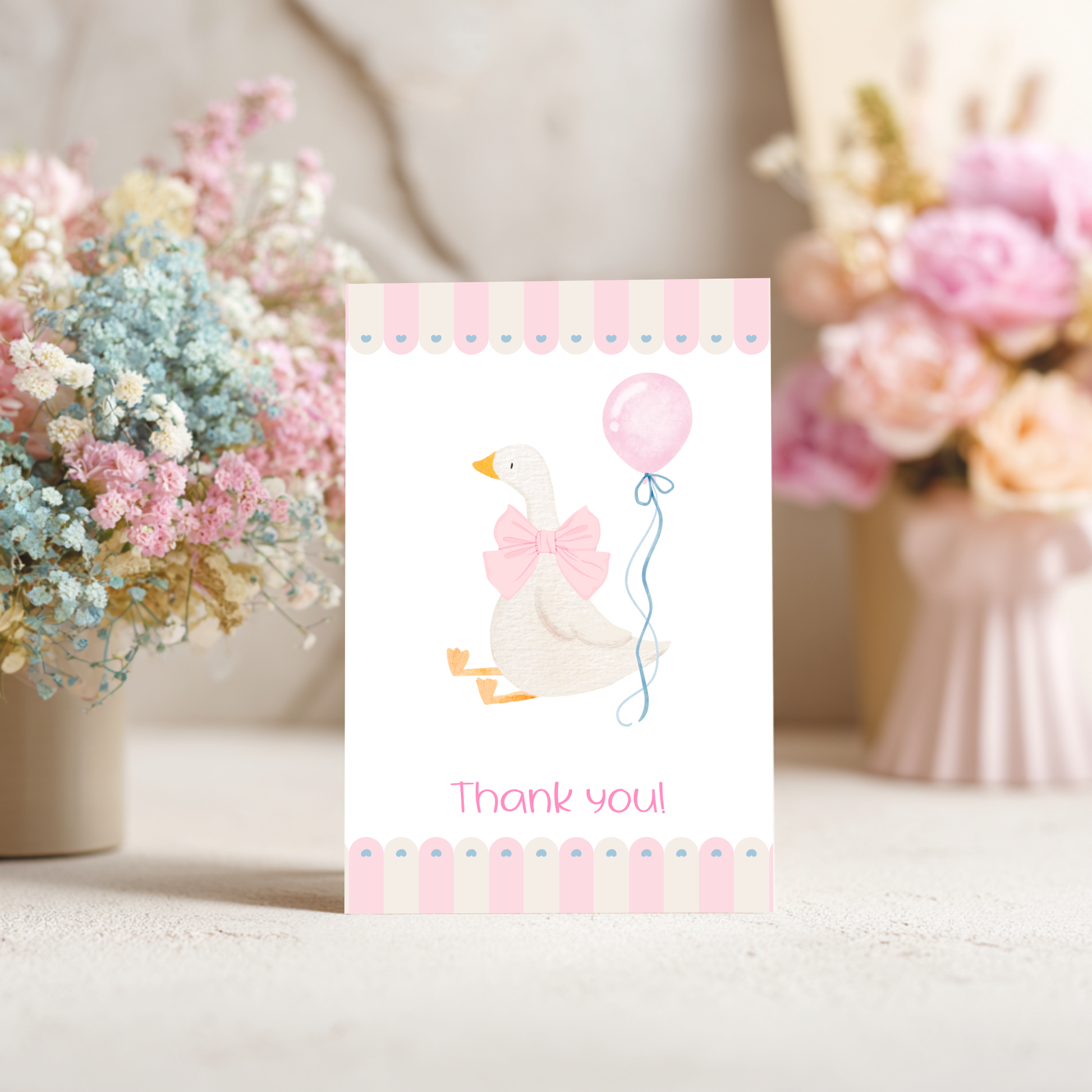 Baby Shower Thank You Card – Silly Goose Design Pink Girl Theme by The Saltwater Press