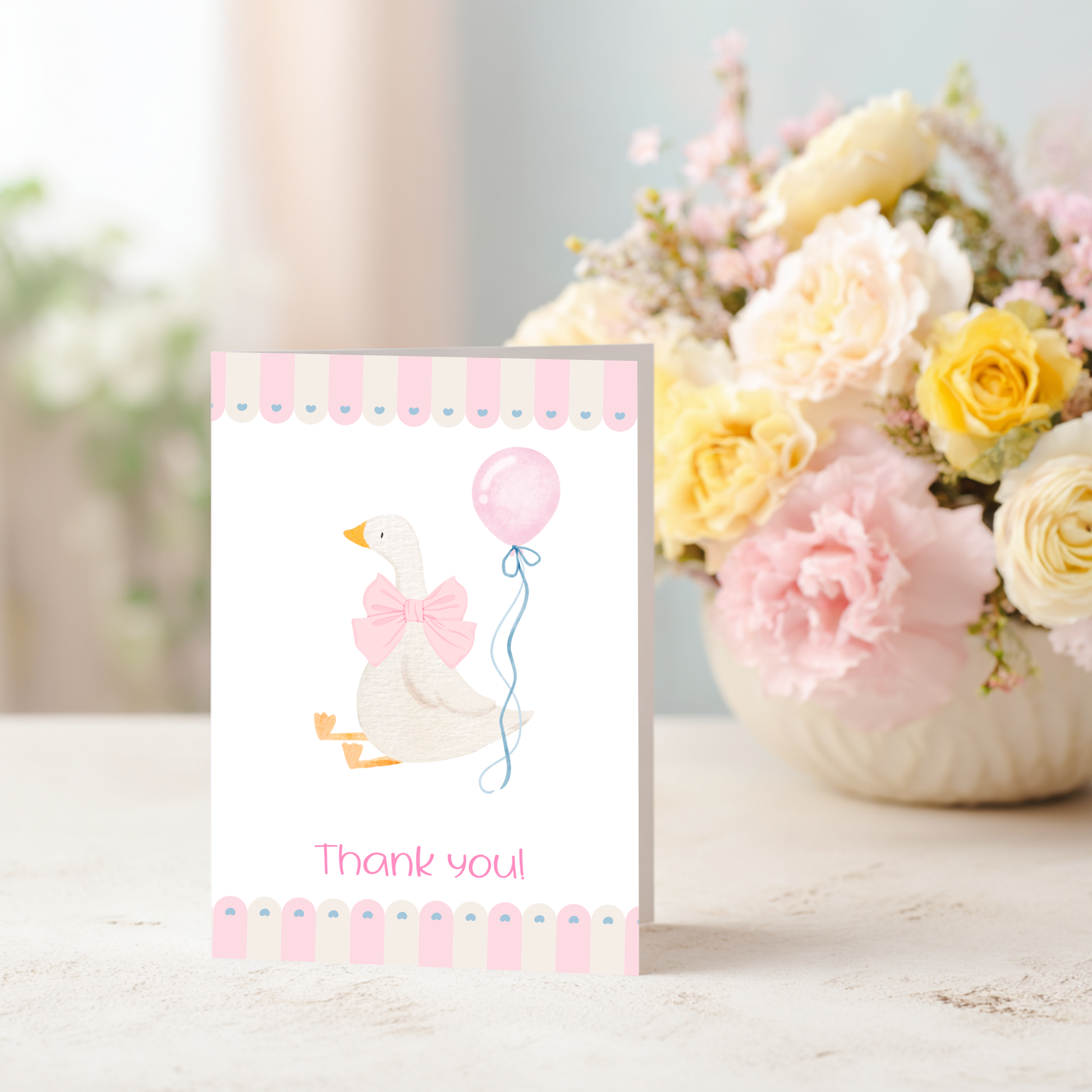 Baby Shower Thank You Card – Silly Goose Design Pink Girl Theme by The Saltwater Press