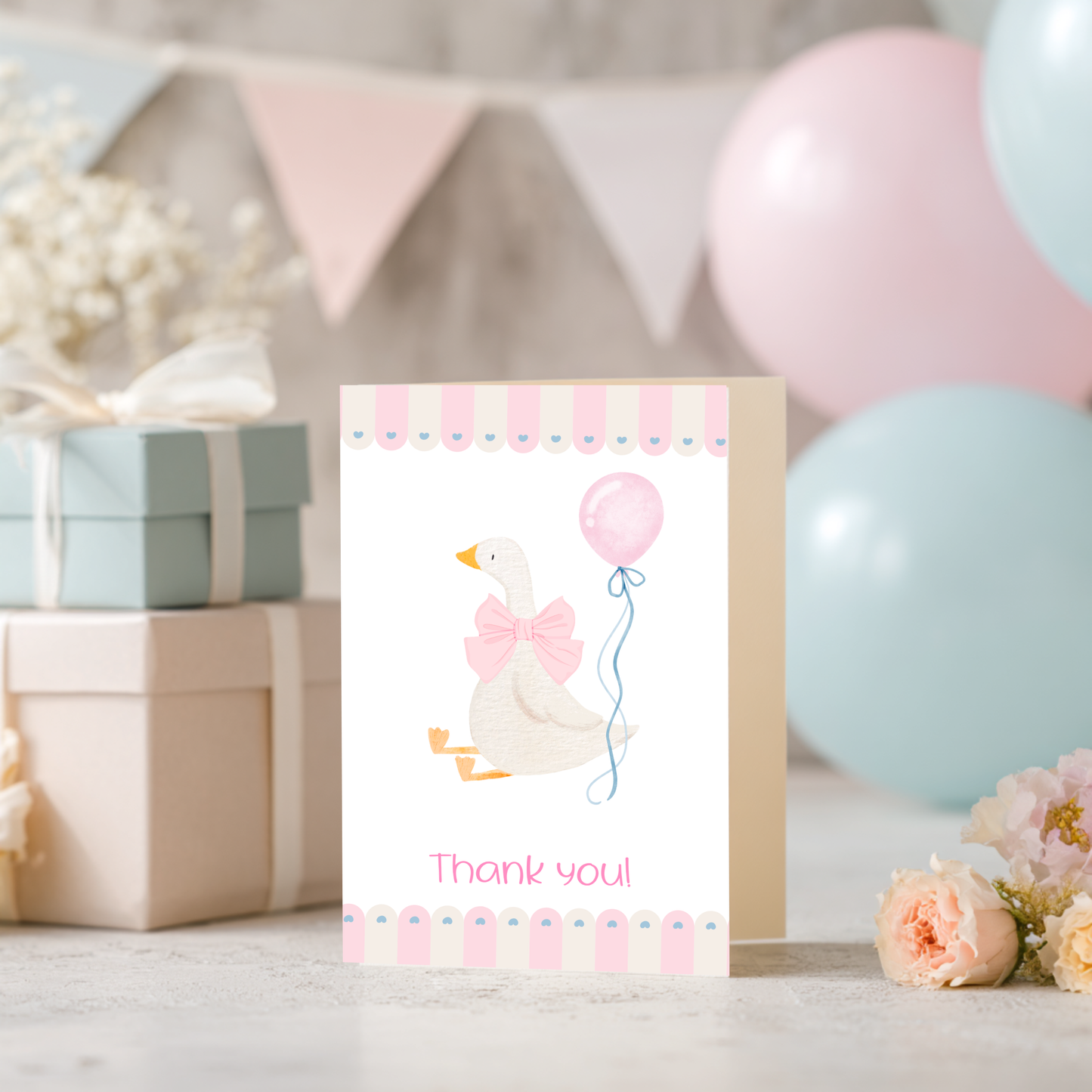 Baby Shower Thank You Card – Silly Goose Design Pink Girl Theme by The Saltwater Press