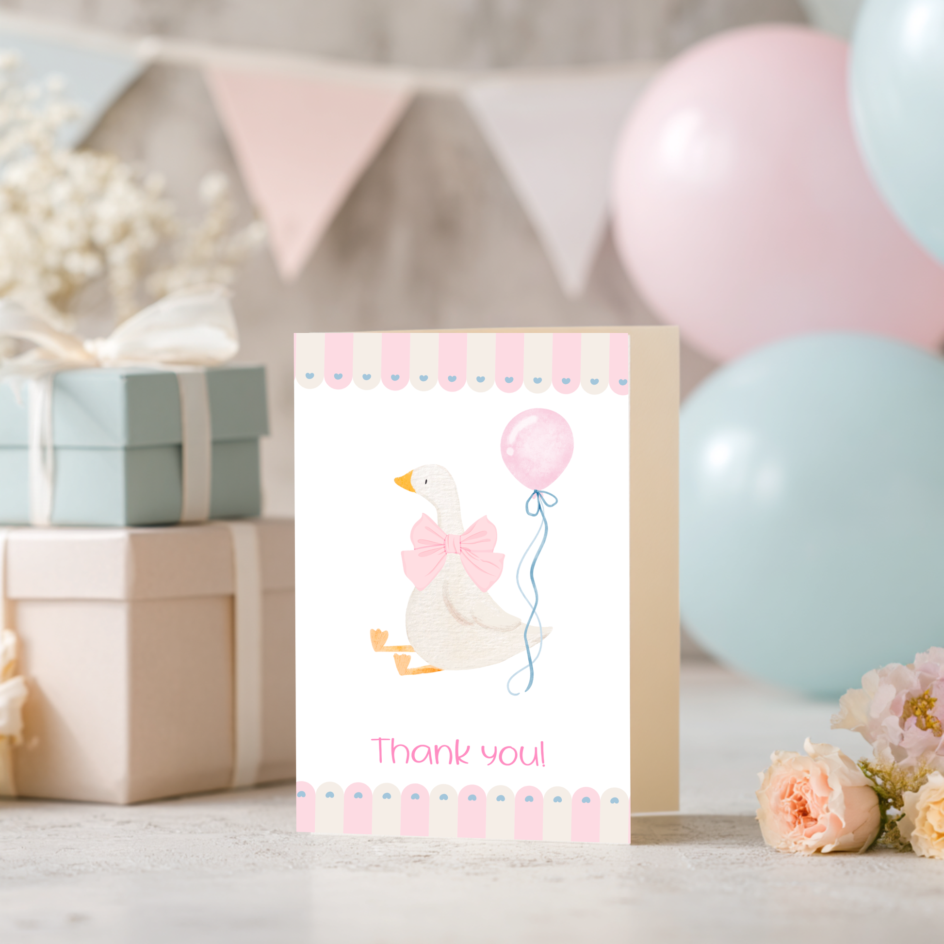 Baby Shower Thank You Card – Silly Goose Design Pink Girl Theme by The Saltwater Press