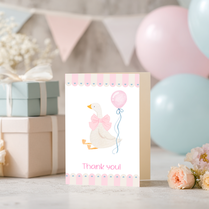 Baby Shower Thank You Card – Silly Goose Design Pink Girl Theme by The Saltwater Press