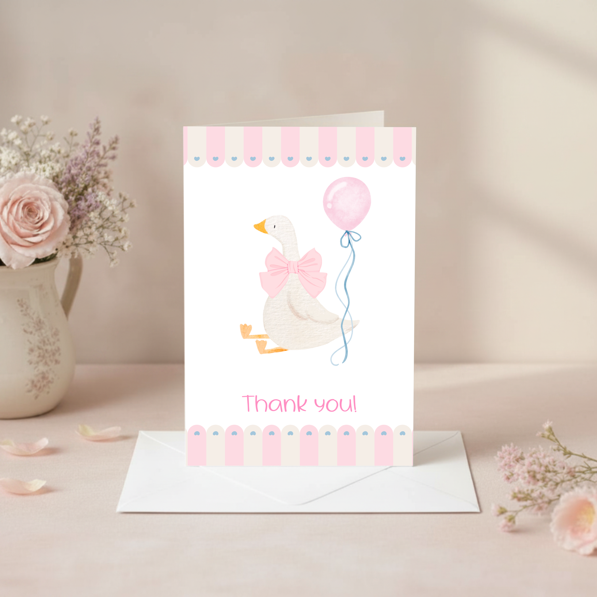 Baby Shower Thank You Card – Silly Goose Design Pink Girl Theme by The Saltwater Press