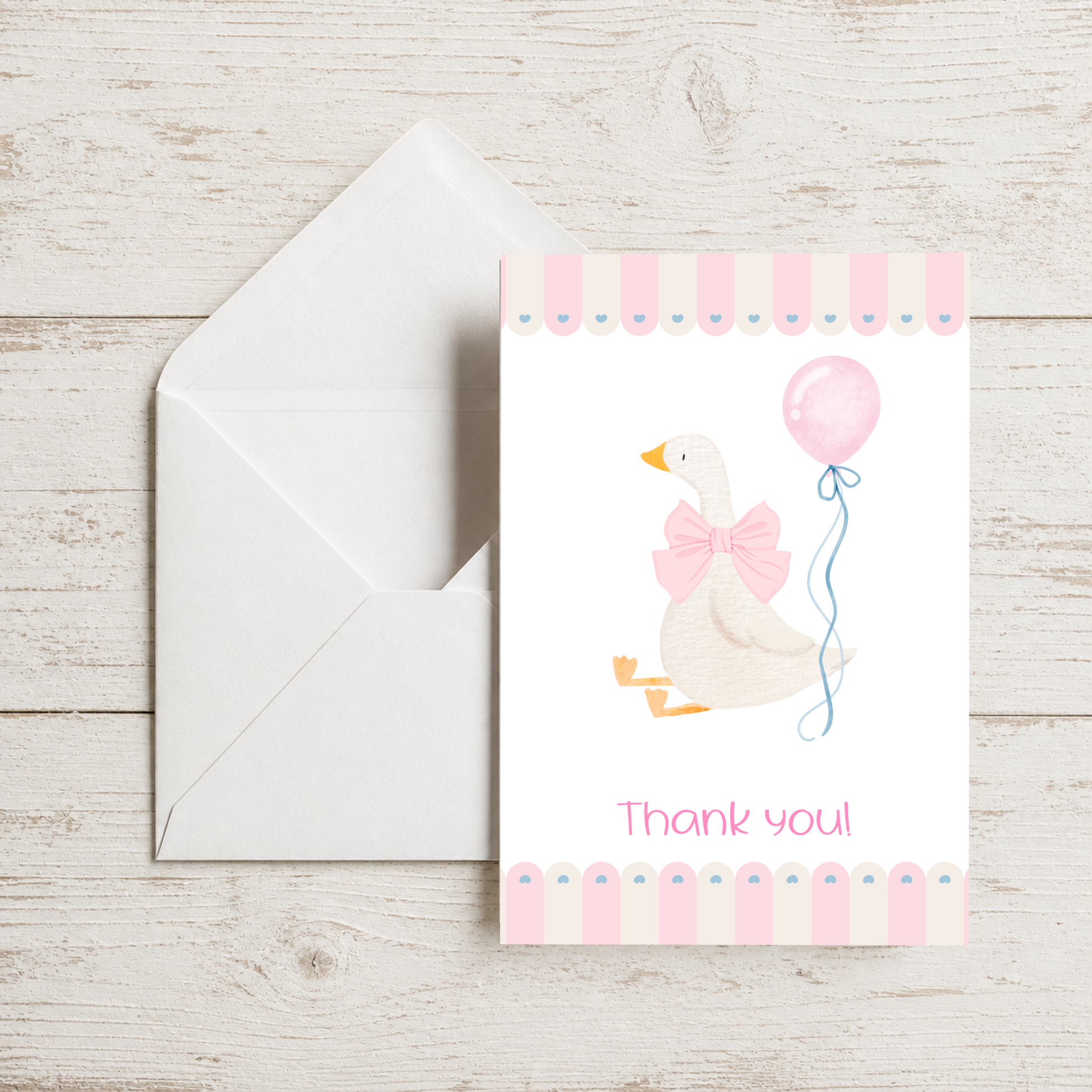 Baby Shower Thank You Card – Silly Goose Design Pink Girl Theme by The Saltwater Press