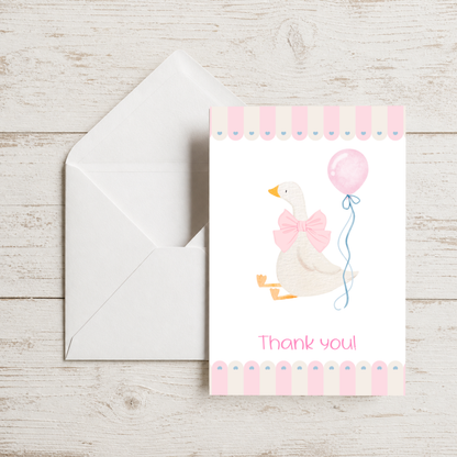 Baby Shower Thank You Card – Silly Goose Design Pink Girl Theme by The Saltwater Press