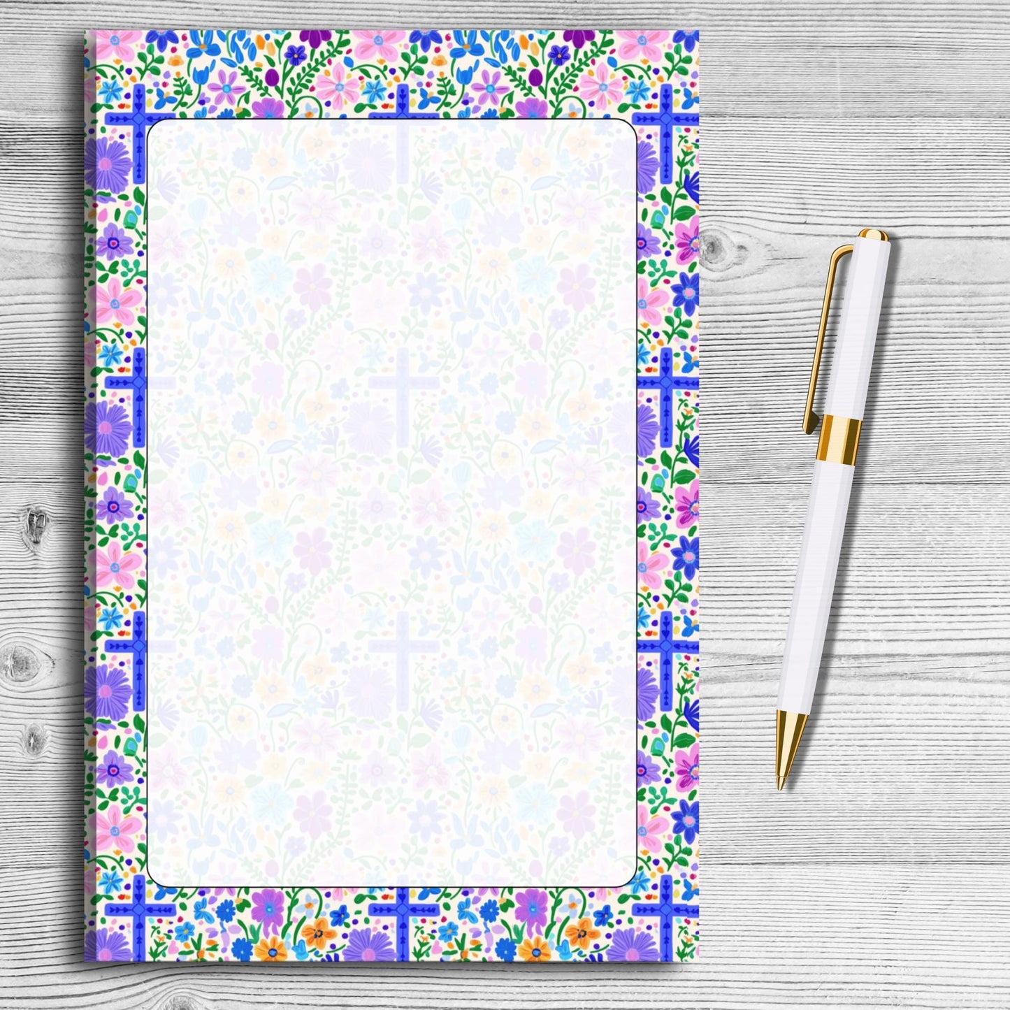 Blue Floral Cross Notepad by The Saltwater Press