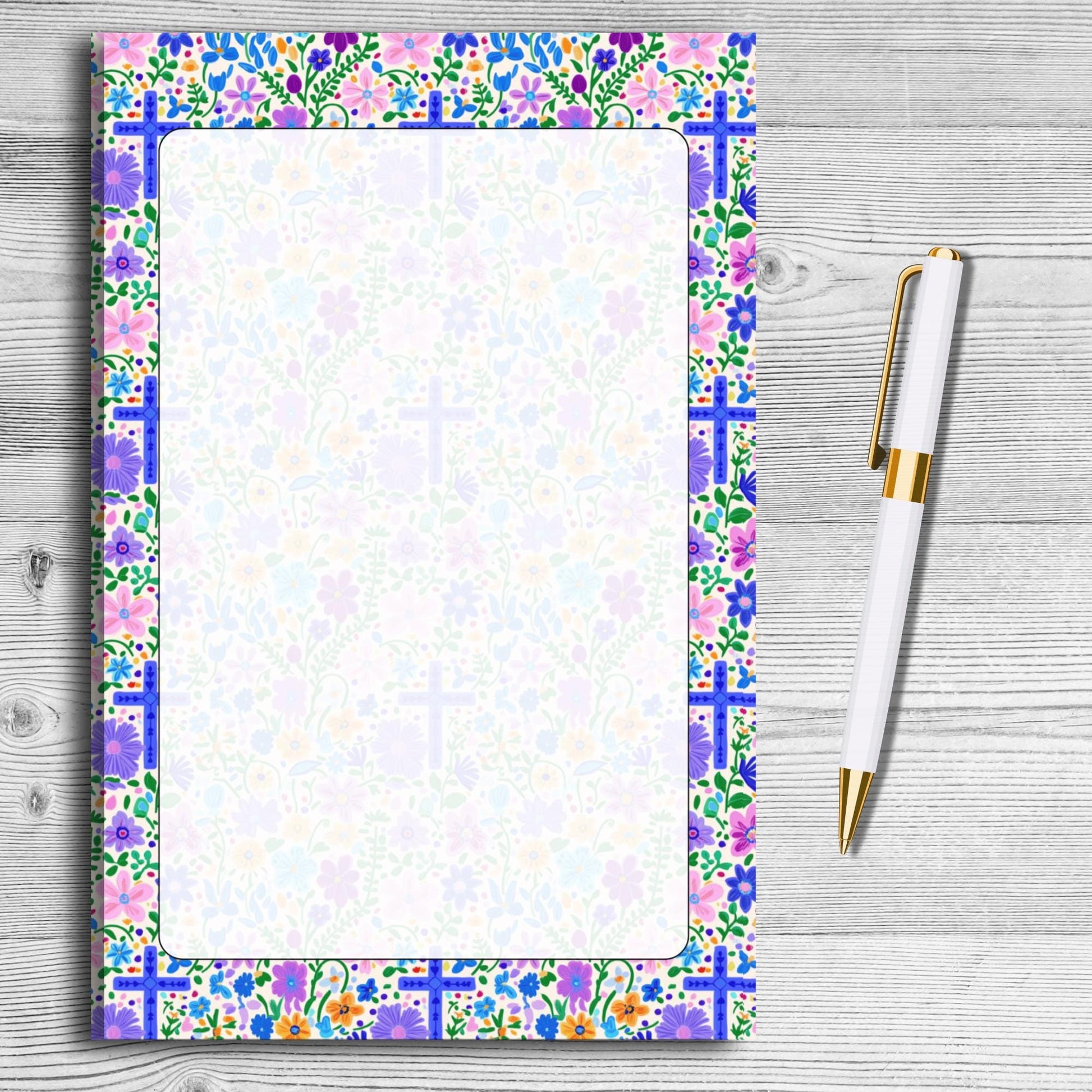 Blue Floral Cross Notepad by The Saltwater Press