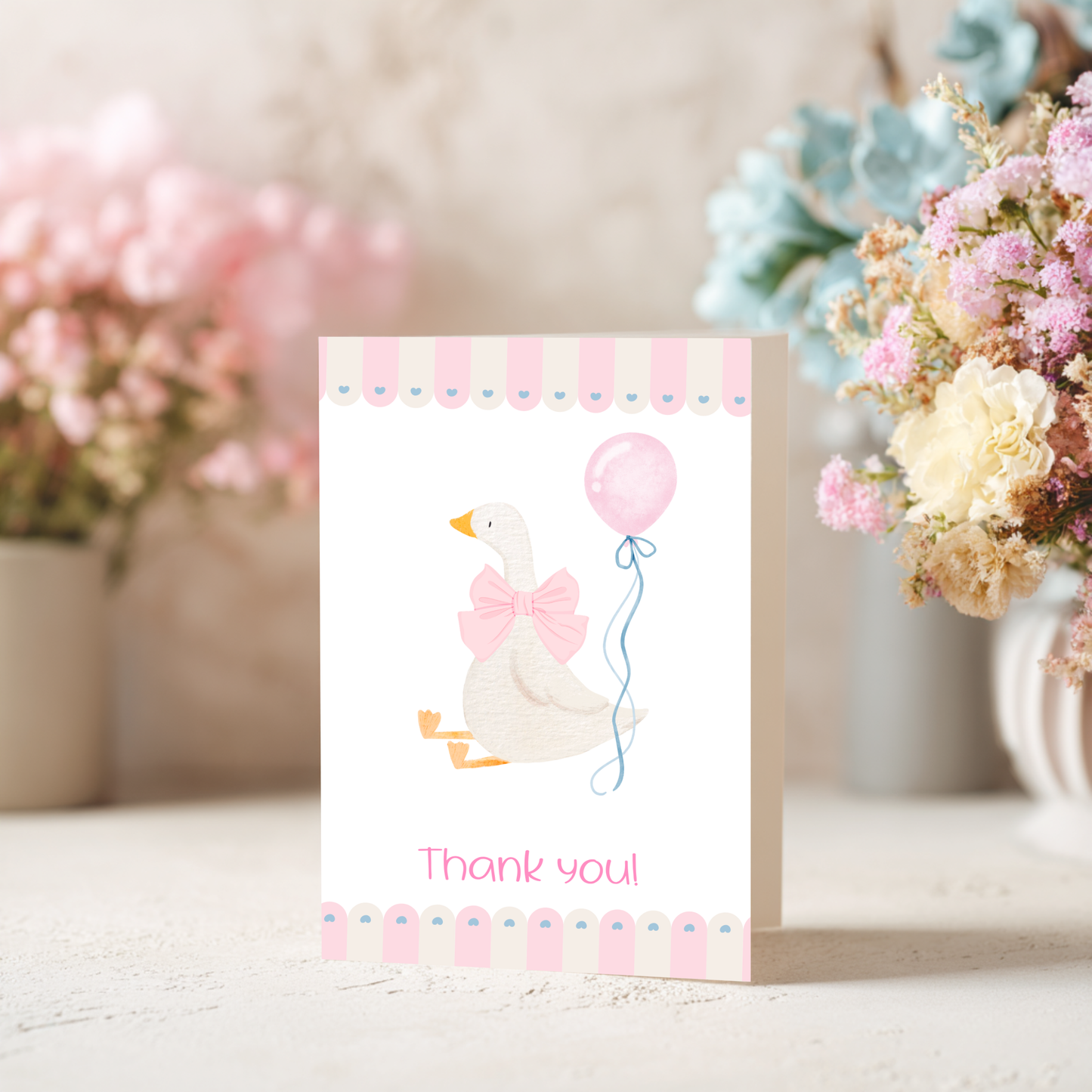 Baby Shower Thank You Card – Silly Goose Design Pink Girl Theme by The Saltwater Press