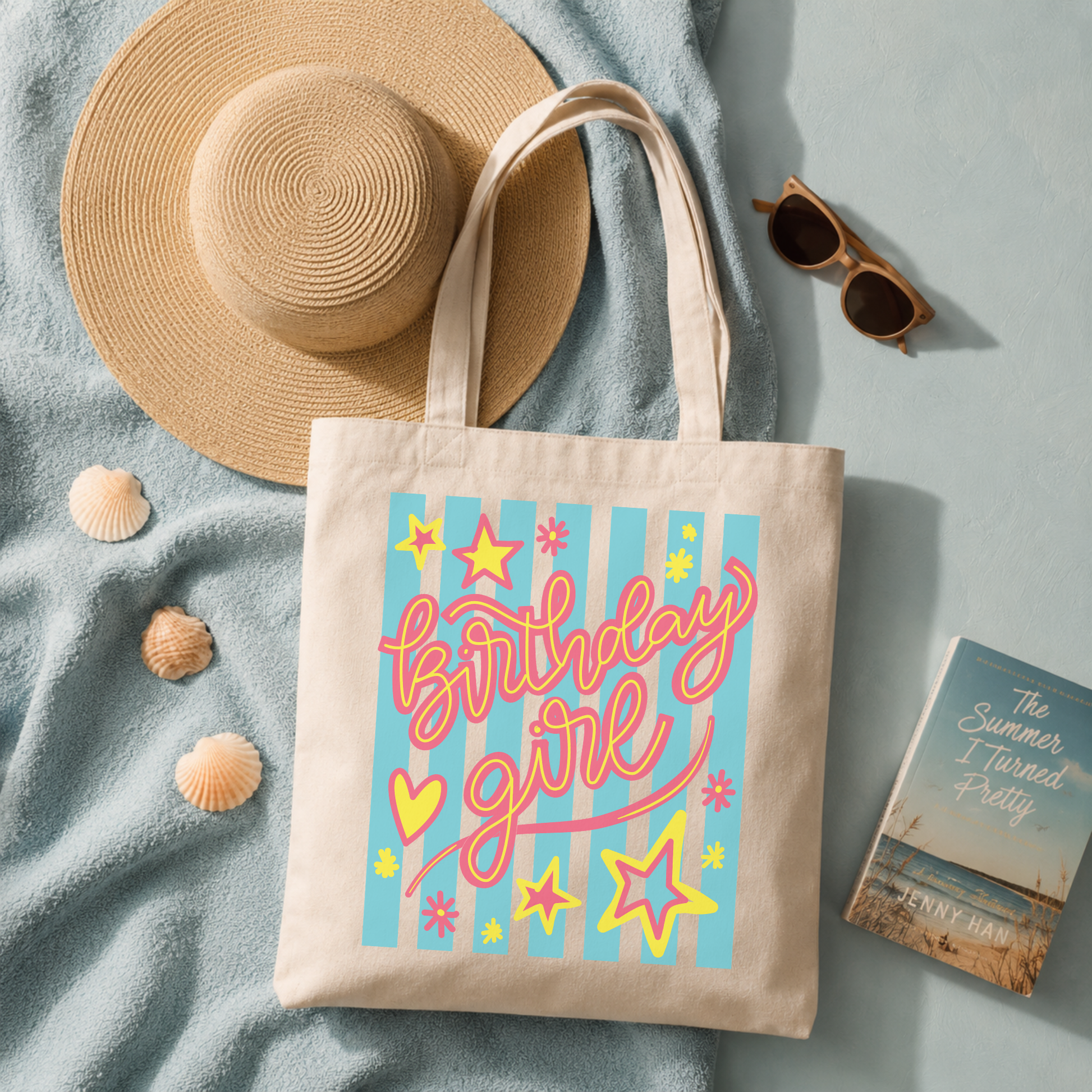 Birthday Girl Tote Bag – Canvas Reusable Gift Bag Pink Floral by The Saltwater Press