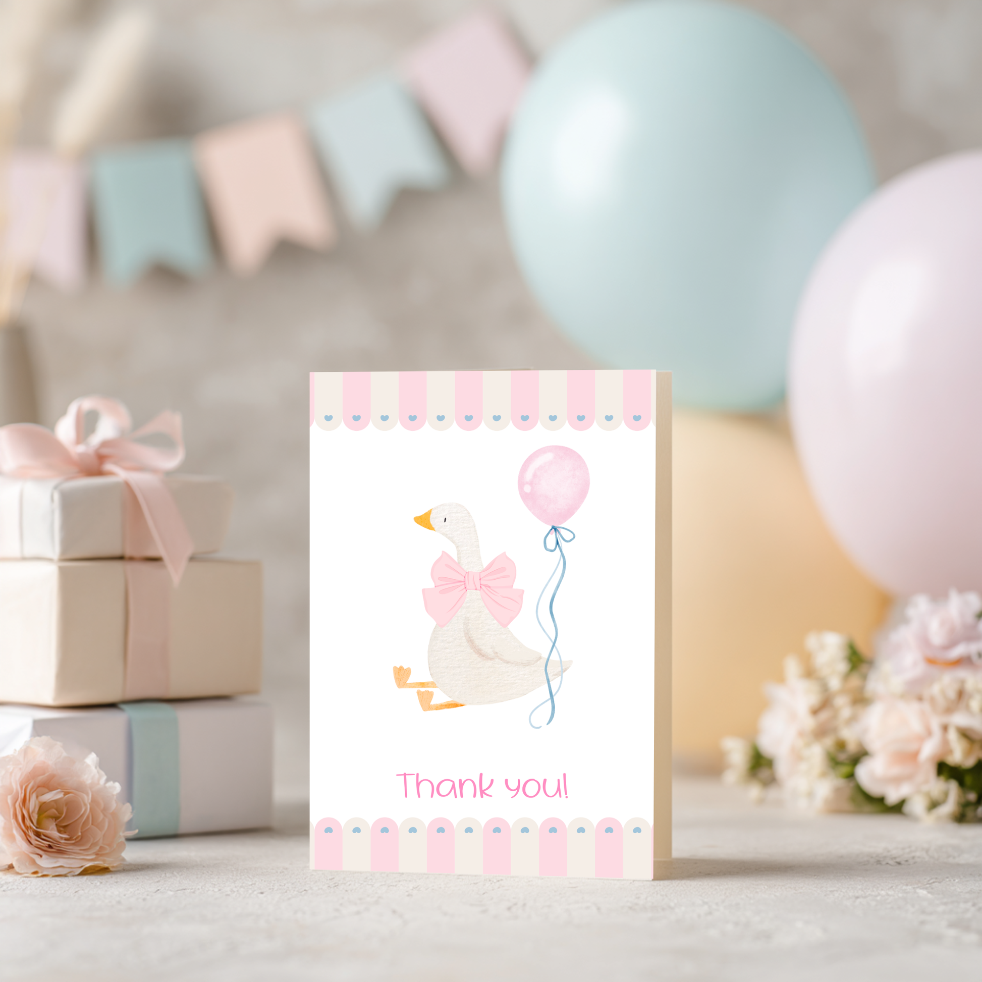 Baby Shower Thank You Card – Silly Goose Design Pink Girl Theme by The Saltwater Press