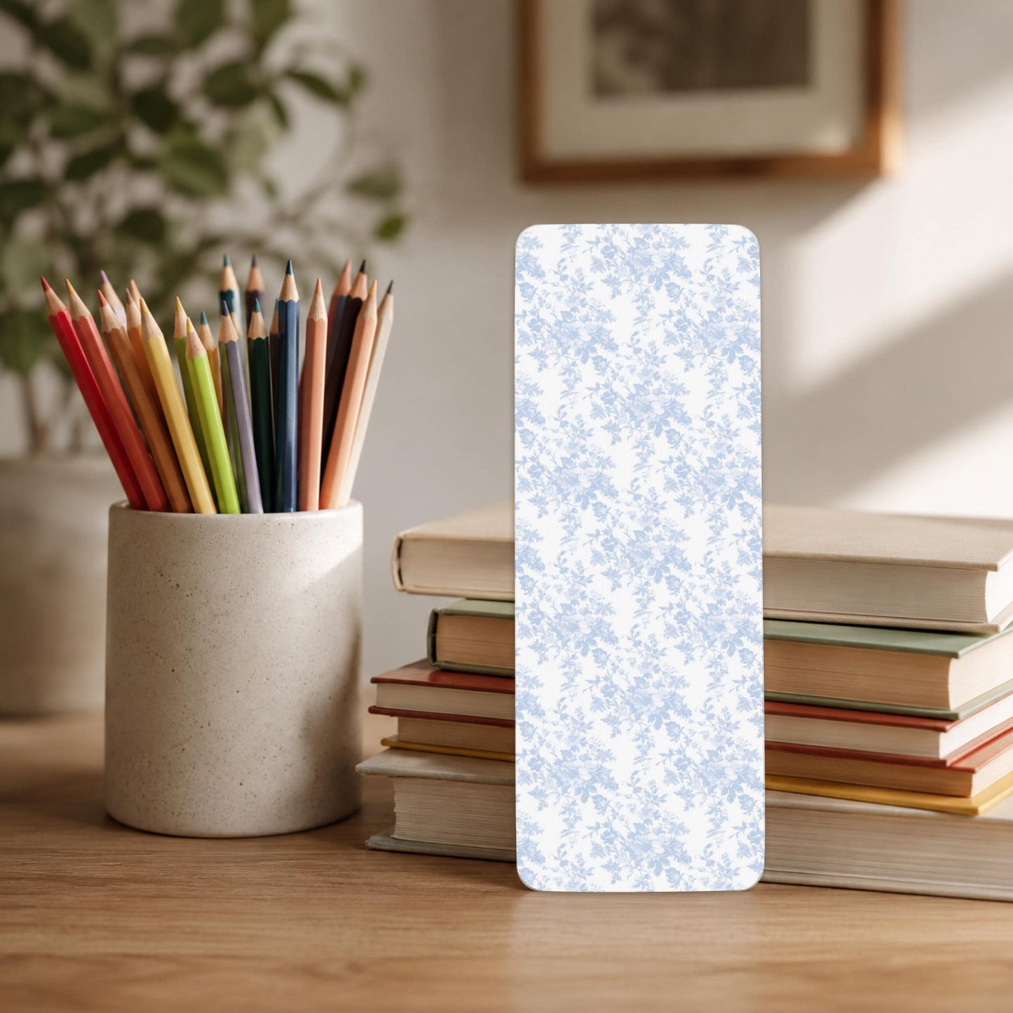 Blue Floral Bookmark – Laminated Toile Pattern for Book Lovers by The Saltwater Press