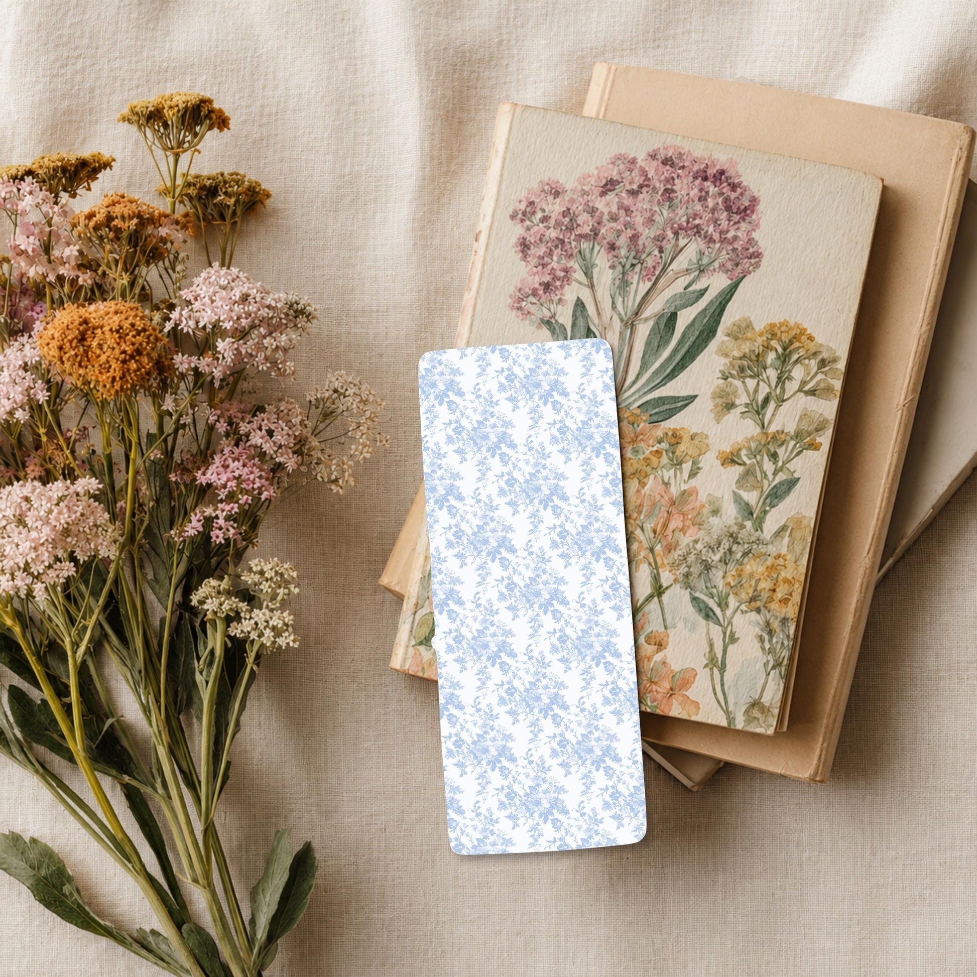 Blue Floral Bookmark – Laminated Toile Pattern for Book Lovers by The Saltwater Press
