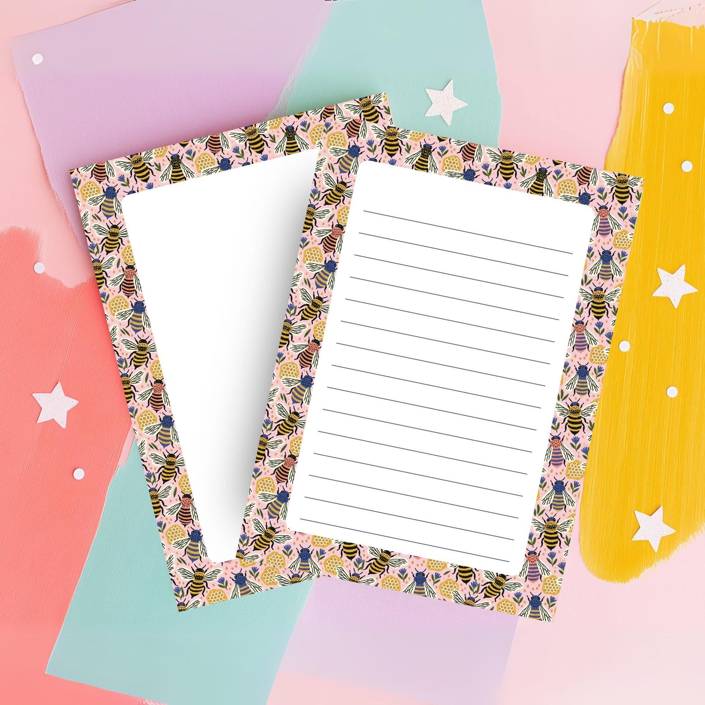 Bee Notepad – Lined 50 Tearoff Sheets with Pink Floral Design by The Saltwater Press